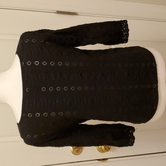 Black Eyelet 3/4 Sleeve Top - Picture 6 of 7